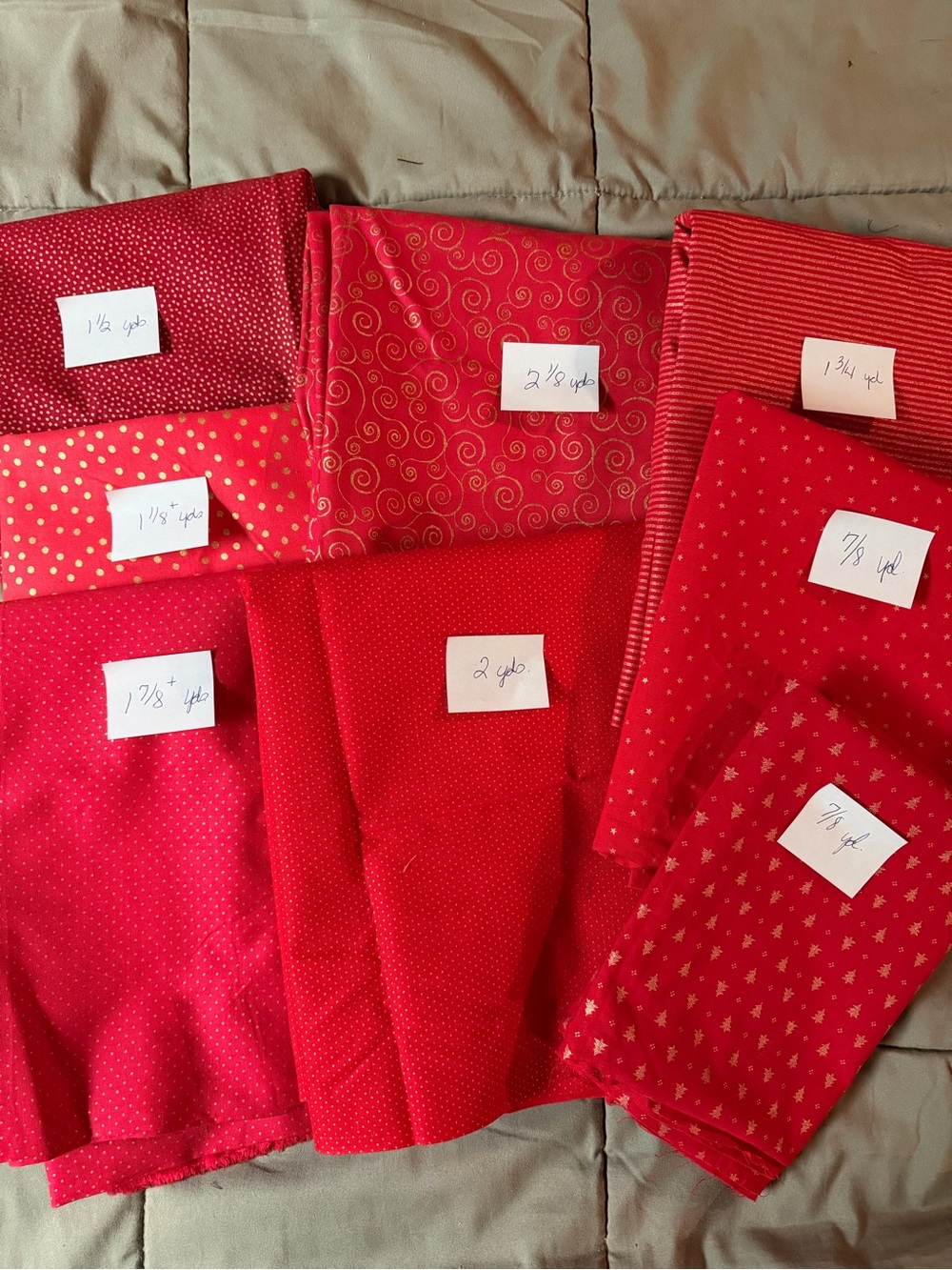 12 yds Variety of Red Fabric with metallic gold accents